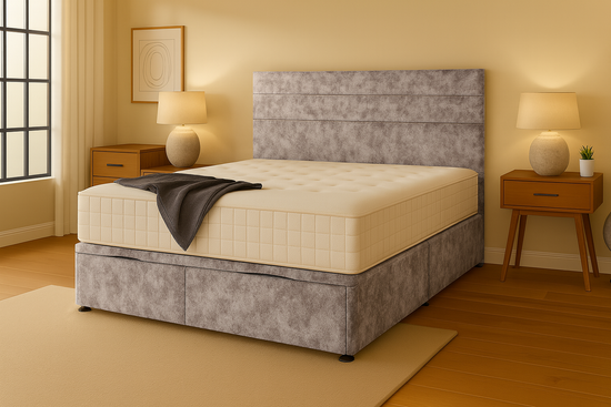 grey crushed velvet bed