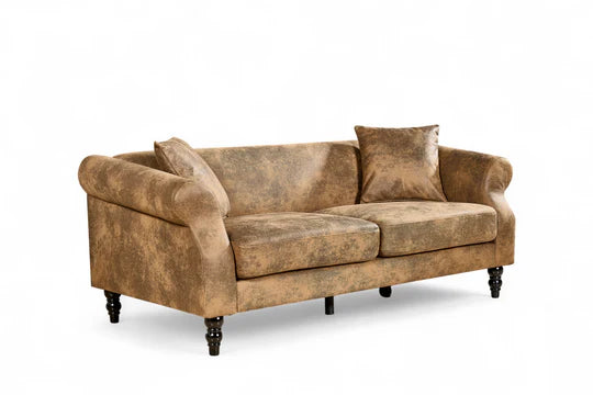 Faux Leather Suede Brown 3 Seater Sofa DIMORA