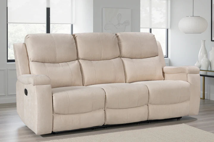 Beige Fabric 3 Seater Manual Recliner Sofa VISCONTESSE