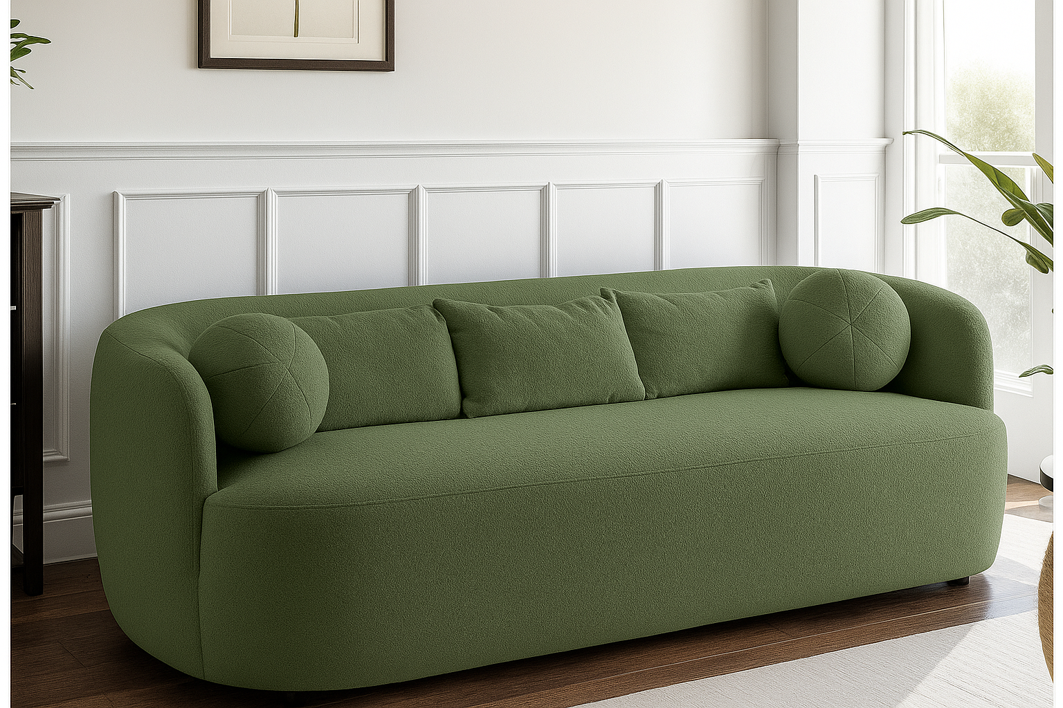 Teddy Boucle Fabric Sage Green 3 Seater Sofa PATRIMONIO