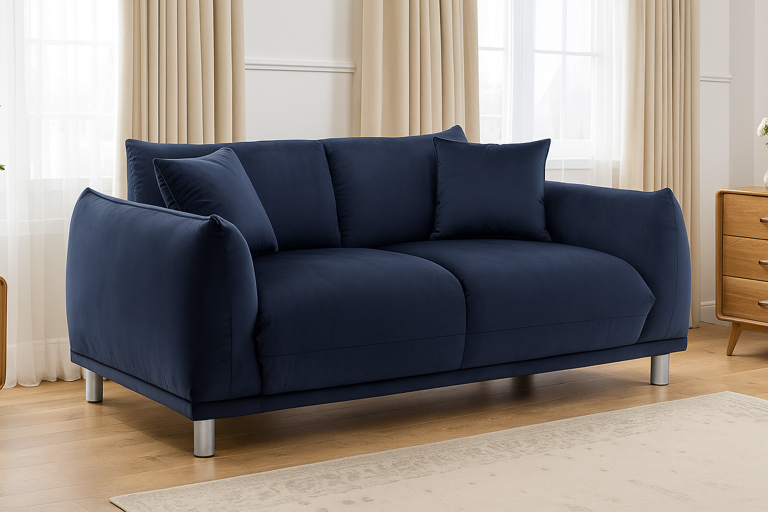Velvet Navy Blue 2 Seater Sofa ARTE