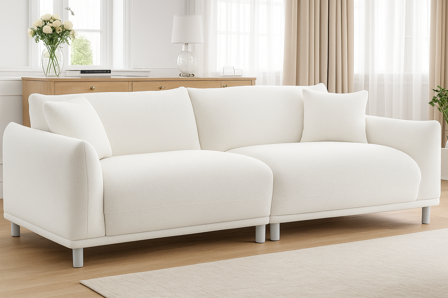 Teddy Boucle Fabric White 3 Seater Sofa ARTE