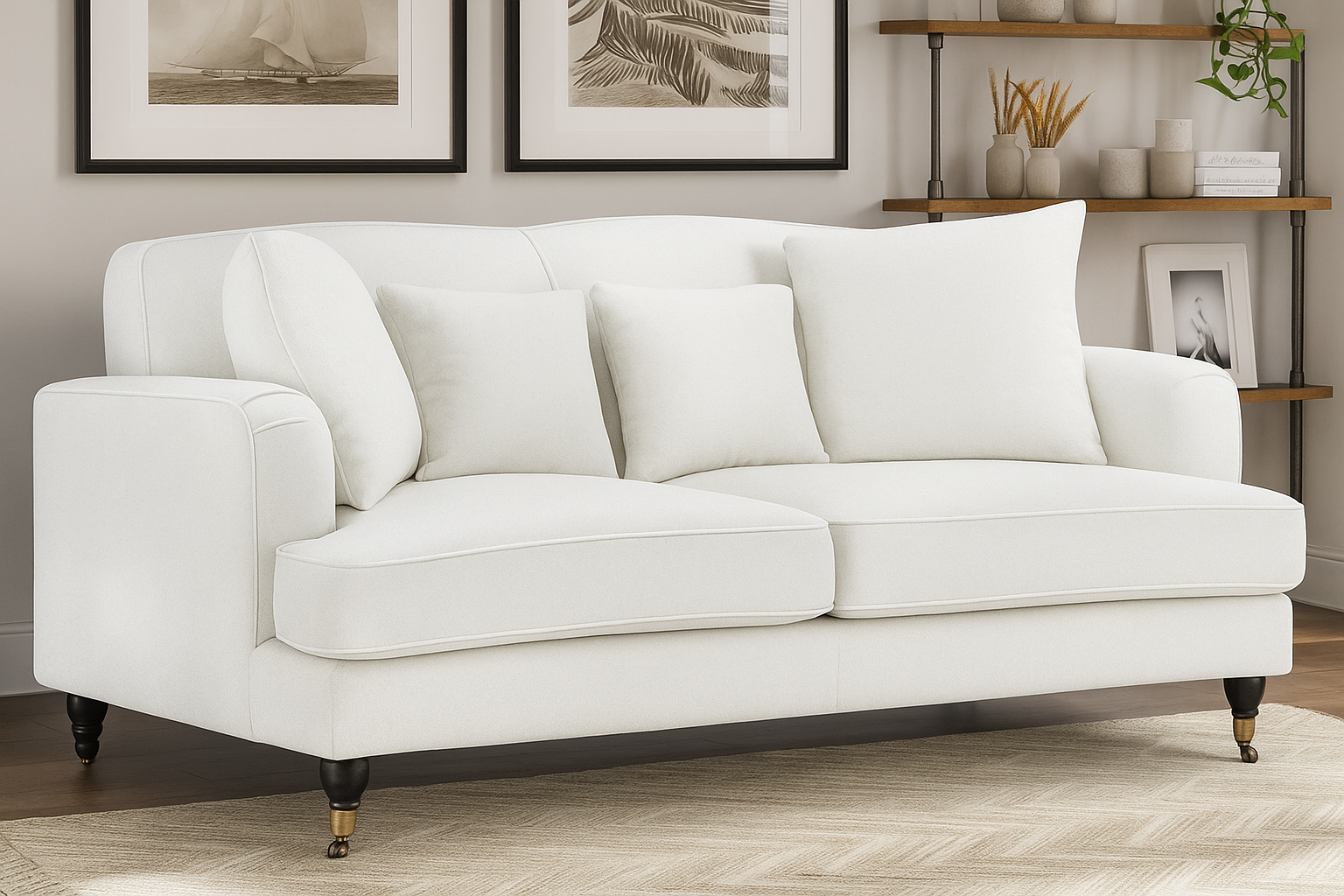 Teddy Boucle Fabric White 2 Seater Sofa STILE