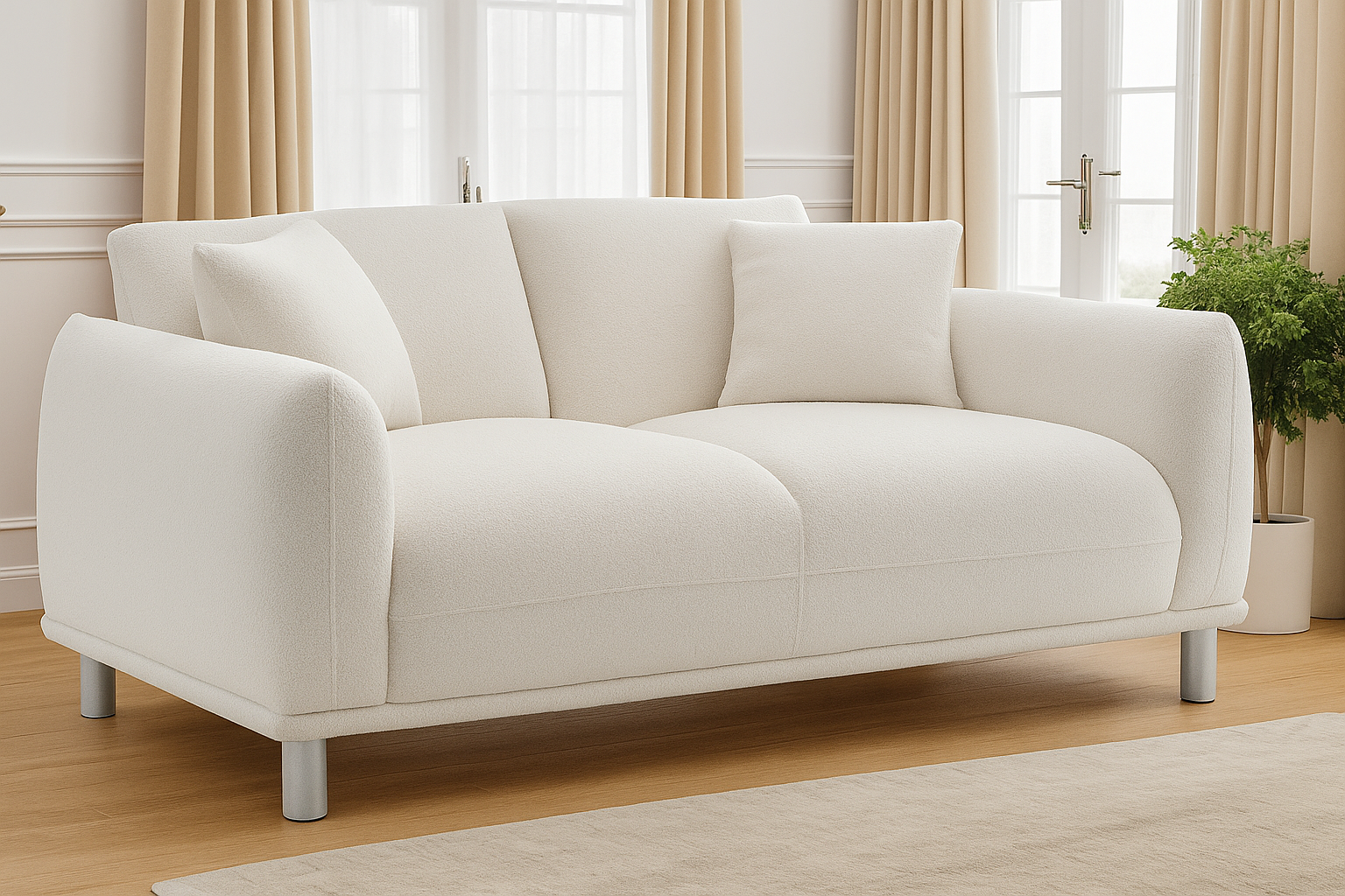 Teddy Boucle Fabric White 2 Seater Sofa ARTE