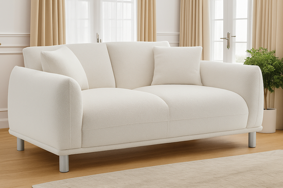 Teddy Boucle Fabric White 2 Seater Sofa ARTE