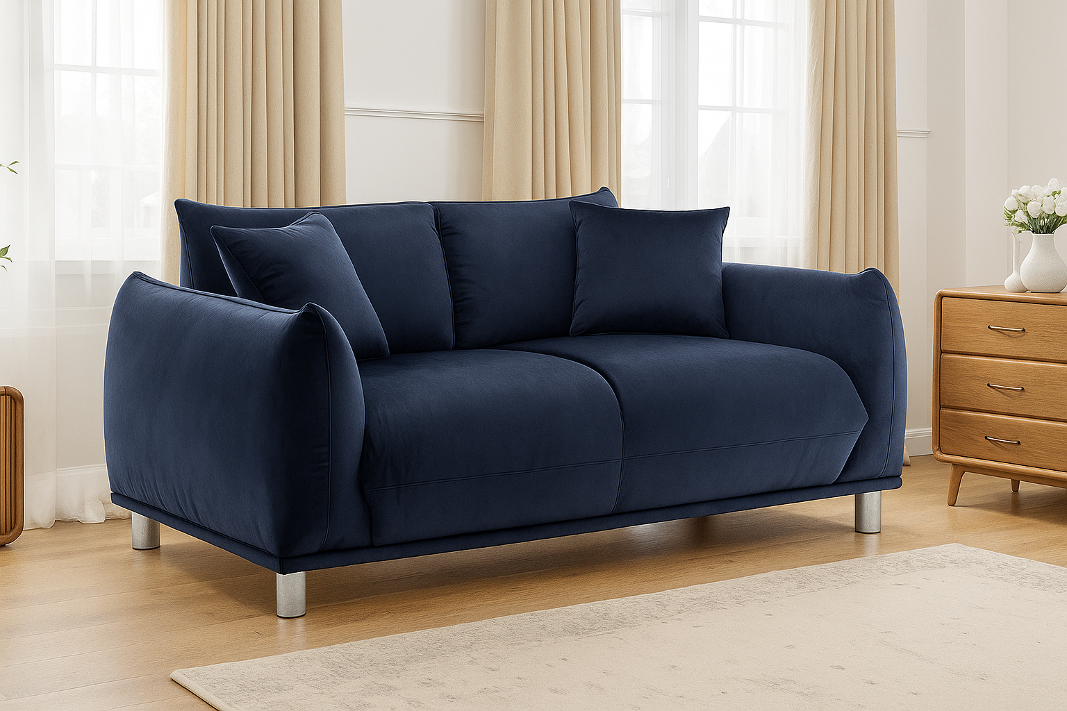 Velvet Navy Blue 2 Seater Sofa ARTIGIANATO