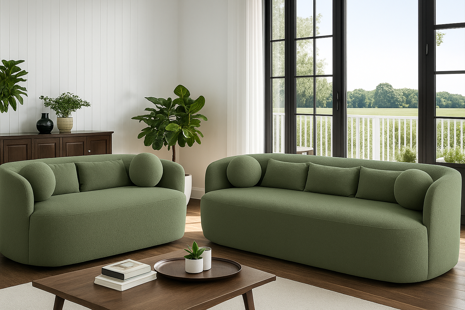 Teddy Boucle Fabric Sage Green 3 + 2 Seater Sofa Set PATRIMONIO