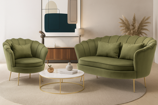 Velvet Sage Green 2 + 1 Seat Accent Loveseat Sofa Set MARGHERITA