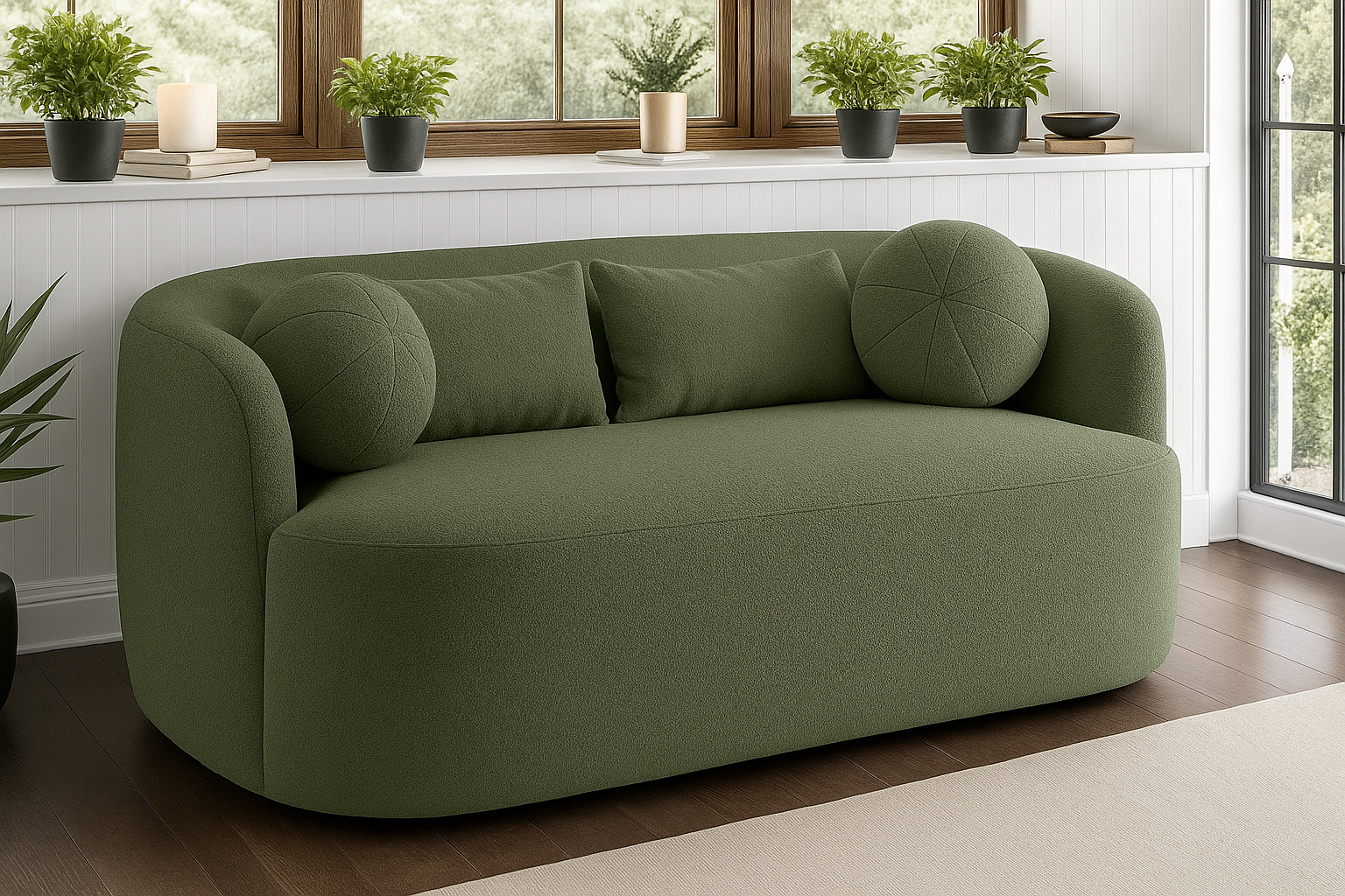 Teddy Boucle Fabric Sage Green 2 Seater Sofa PATRIMONIO
