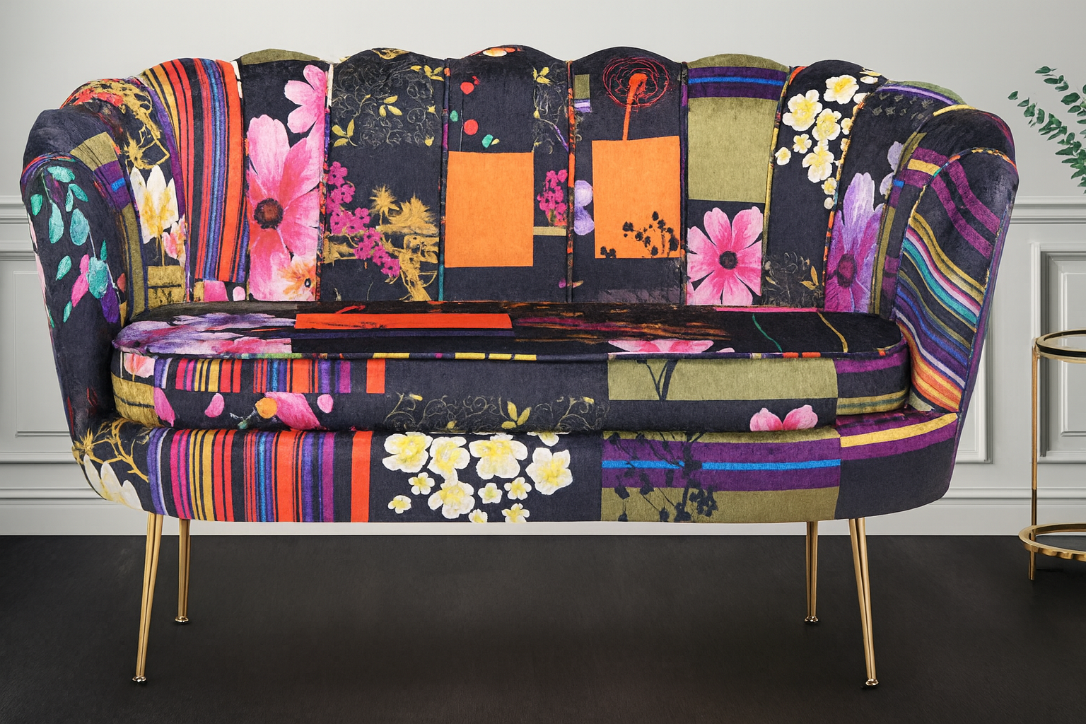 Fabric Black Patchwork 2 Seater Accent Loveseat Sofa MARGHERITA