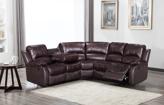 Faux Leather Brown Manual Recliner Corner Sofa GLORIA