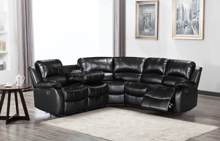 Faux Leather Black 2C2 Manual Recliner Corner Sofa SETTEE