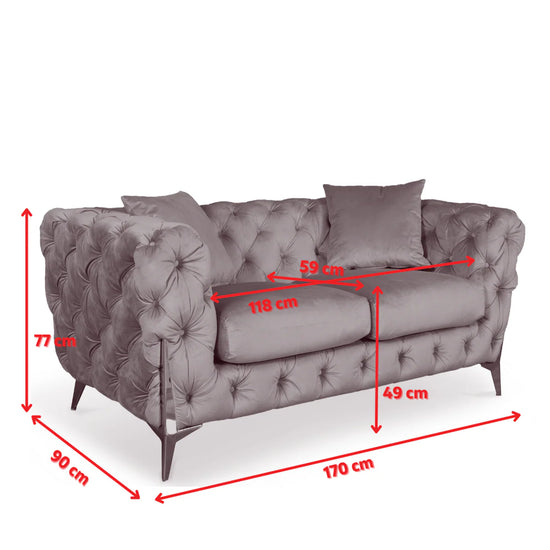 Velvet Sage Green Chesterfield 2 Seater Sofa With Silver Feet BOSCO
