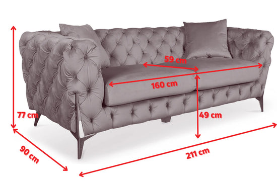 Velvet Sage Green Chesterfield 3 Seater Sofa With Silver Feet BOSCO