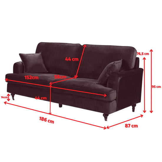 Velvet Dark Grey 3 Seater Bella Sofa ASBURY