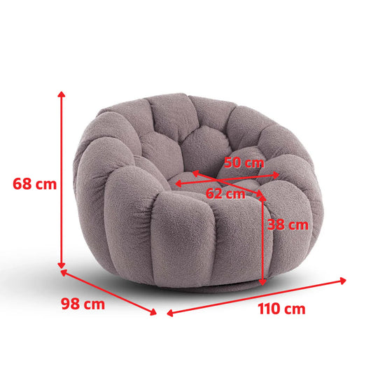 Teddy Boucle Fabric White 1 Seater Swivel Sofa DIVANO LETTO