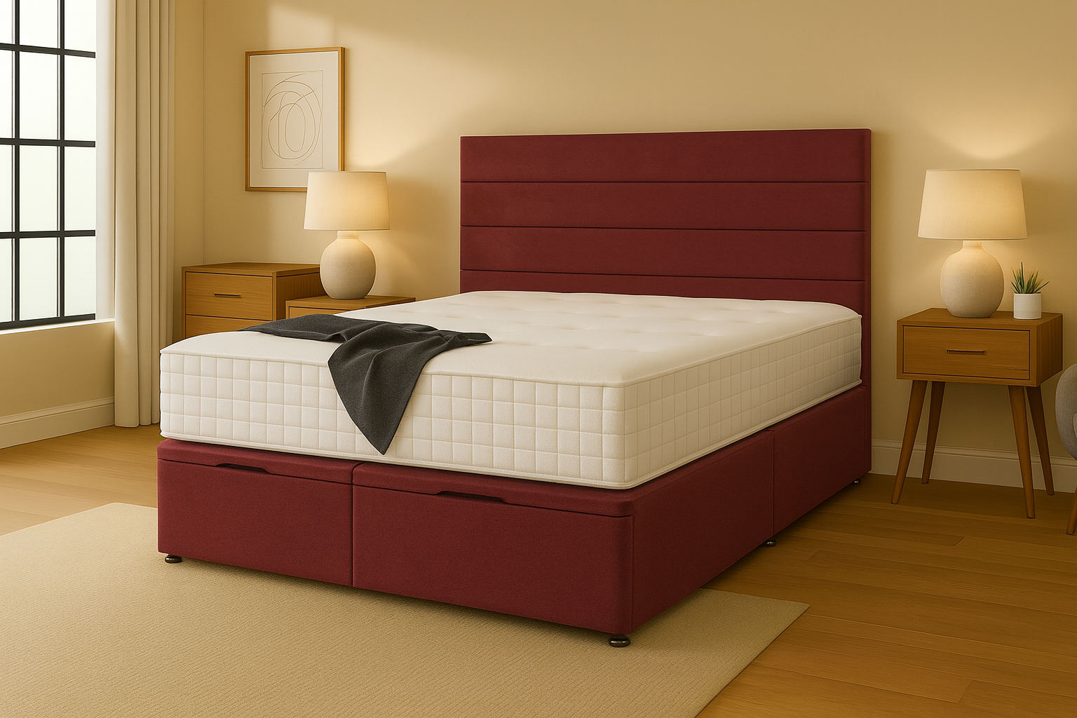 Burgundy plush bed