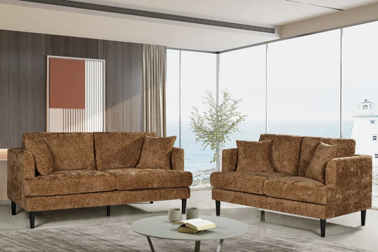 Burnt Orange Textured Chenille 3 + 2 Seater Sofa Set ELEGANCE