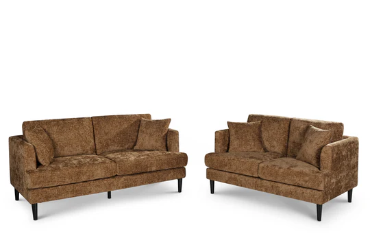 Burnt Orange Textured Chenille 3 + 2 Seater Sofa Set ELEGANCE