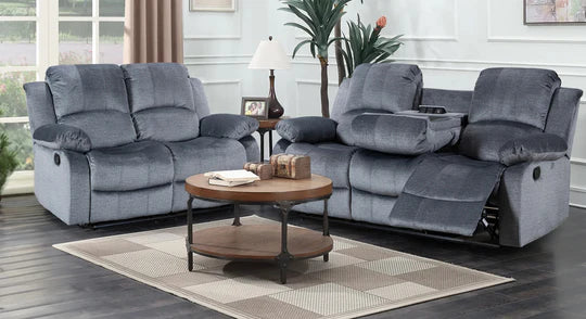 Chenille Fabric Grey 3 + 2 Seater Manual Recliner Sofa Set SETTEE