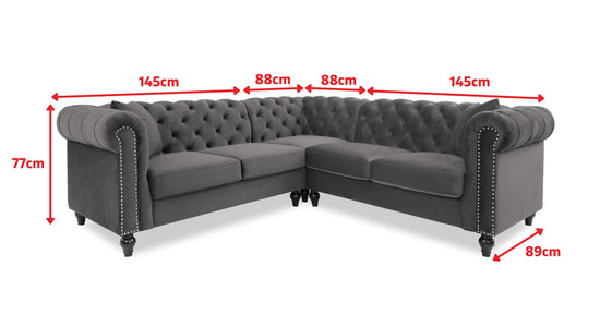 Faux Leather Suede Brown 2C2 Chesterfield Corner Sofa With Wooden Feet MODERNO