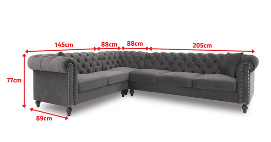 Velvet Gold 2C2 Chesterfield Corner Sofa With Wooden Feet MODERNO