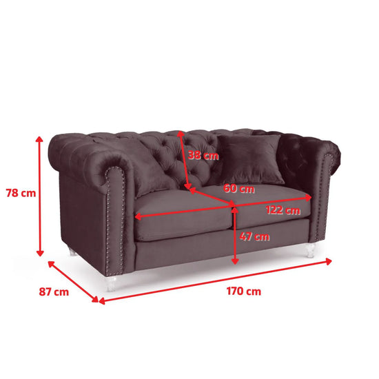 Faux Leather Black 2 Seater Chesterfield Sofa With Wooden Feet MODERNO