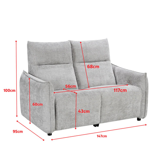 Woven Chenille Grey 2 Seater Electric Recliner Sofa CARRERA LUSSO