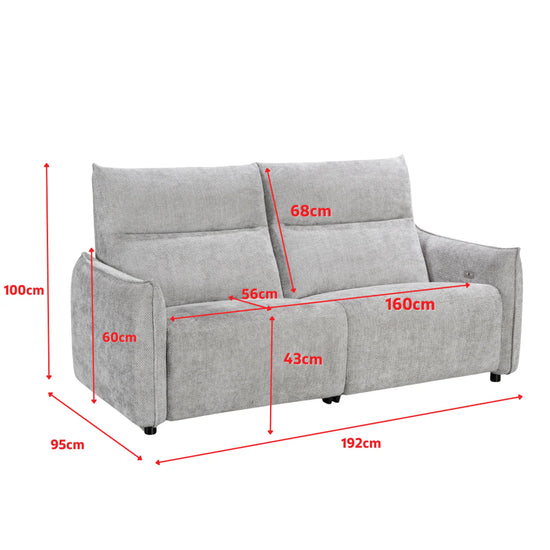 Woven Chenille Grey 3 Seater Electric Recliner Sofa CARRERA LUSSO