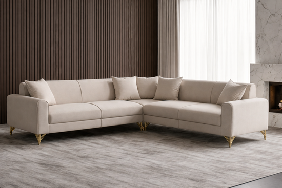 Beige velvet corner sofa 2C2 ELEGANZA