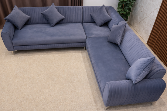 Blue velvet corner sofa 2C2 ELEGANZA