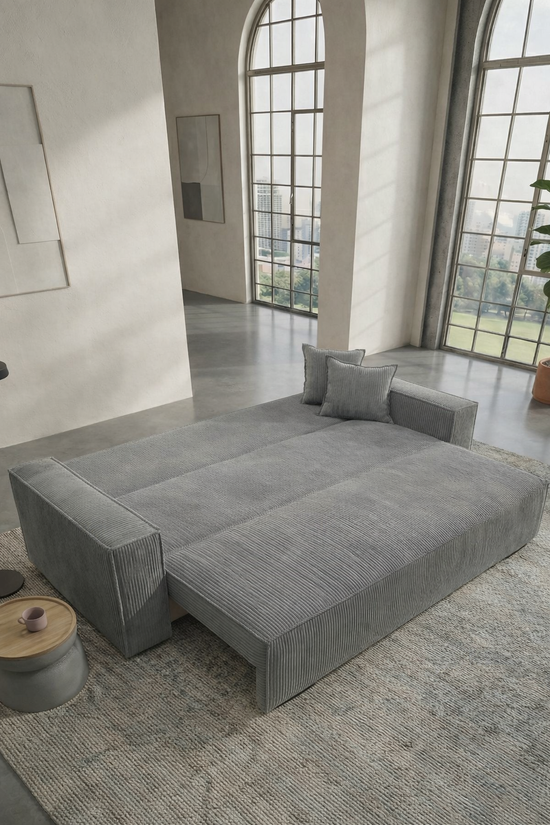 Grey 3 Seater Sofabed Polyester Fabric Viva Deluxe Sofa