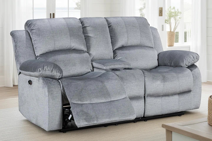 Chenille Fabric Grey 2 Seater Electric Recliner Sofa with Cup Holders and Console SETTEE