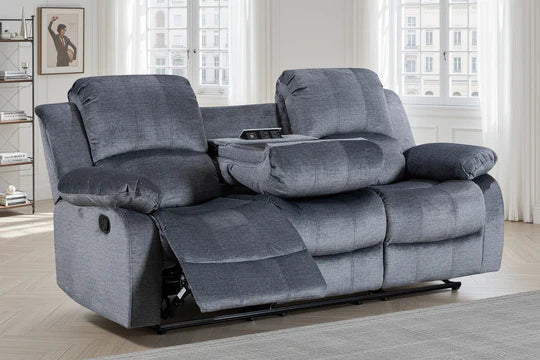 Chenille Fabric Grey 3 Seater Manual Recliner Sofa SETTEE