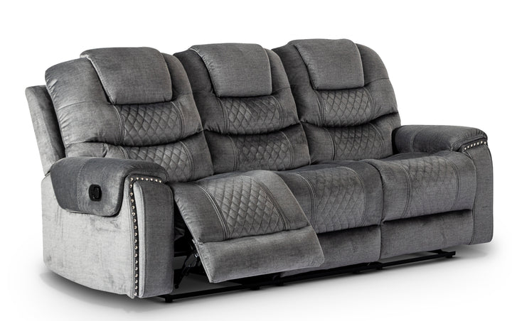 Chenille Fabric Grey 3 Seater Manual Recliner Sofa BELLEZZA
