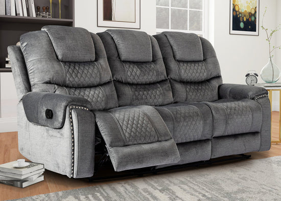 Chenille Fabric Grey 3 Seater Manual Recliner Sofa BELLEZZA