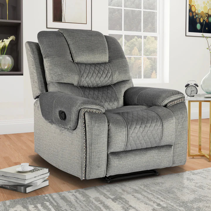 Chenille Fabric Grey Manual Recliner Chair BELLEZZA