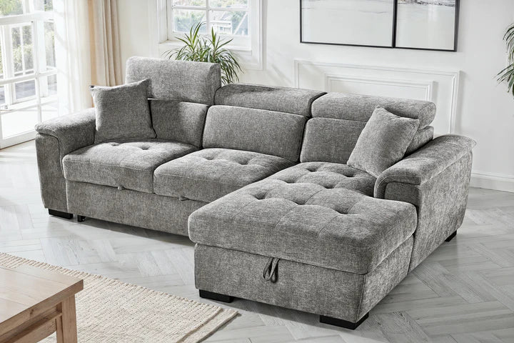 Grey Chenille Fabric 2C1 Corner Sofabed with Storage DISCENDENTE DI WILL