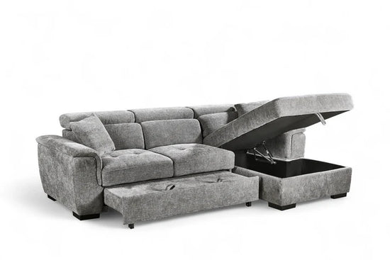 Grey Chenille Fabric 2C1 Corner Sofabed with Storage DISCENDENTE DI WILL