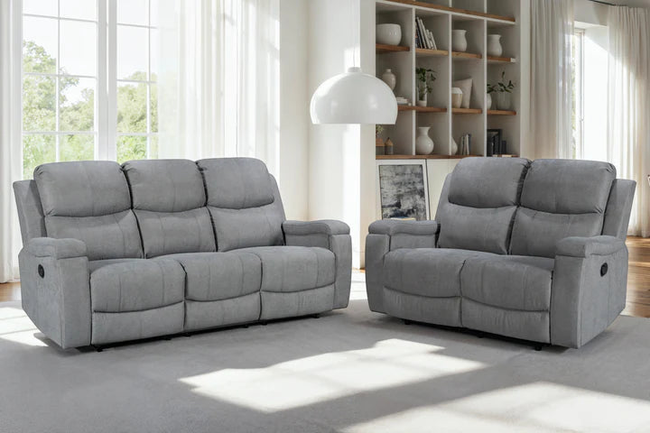 Chenille Fabric Dark Grey 3 + 2 Seater Manual Recliner Sofa Set VISCONTESSE