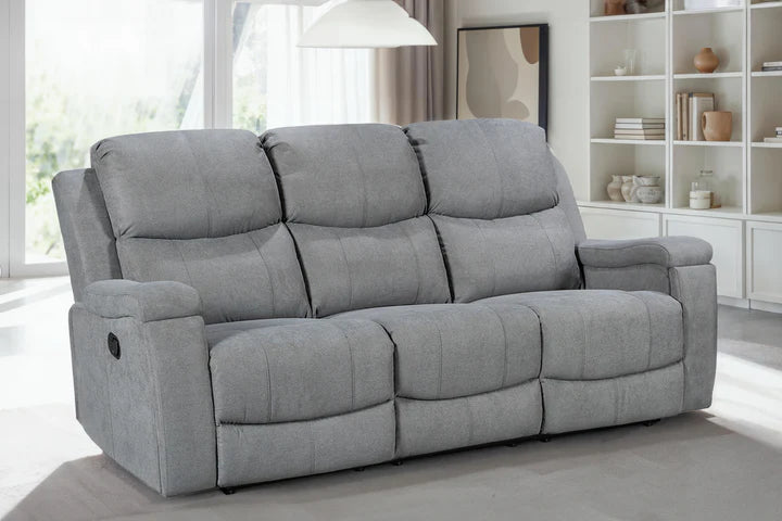 Chenille Fabric Dark Grey 3 Seater Manual Recliner Sofa VISCONTESSE