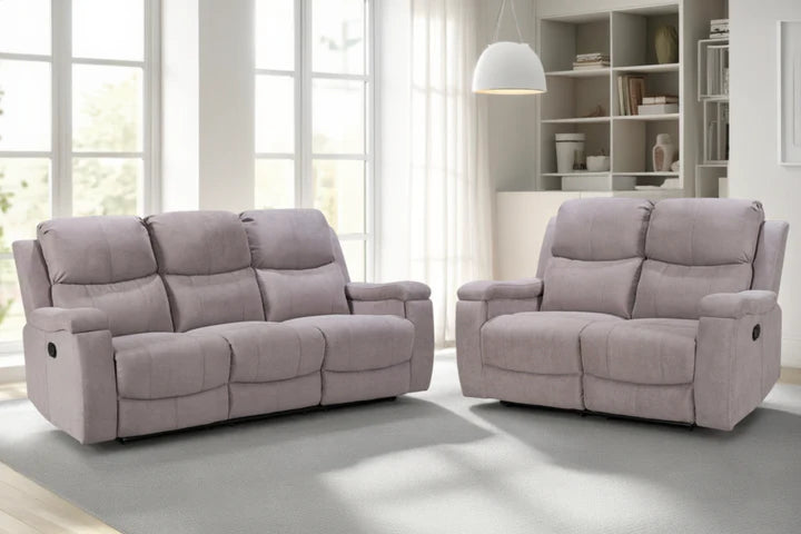 Chenille Fabric Light Grey 3 + 2 Seater Manual Recliner Sofa Set VISCONTESSE