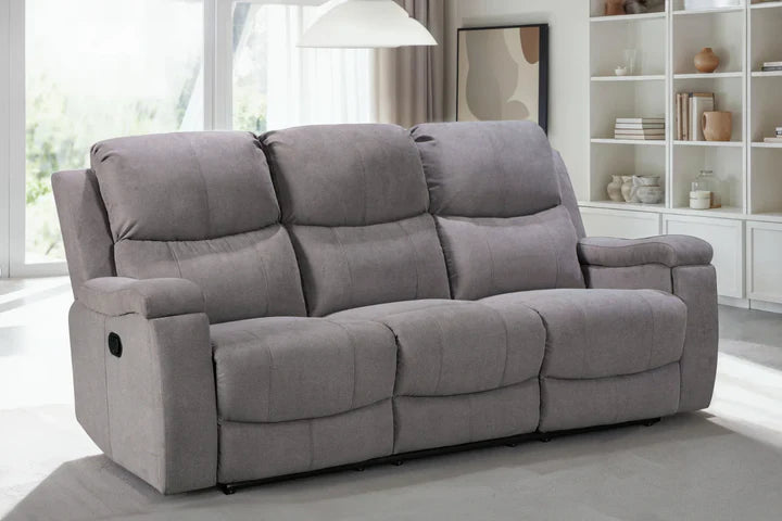 Chenille Fabric Light Grey 3 Seater Manual Recliner Sofa VISCONTESSE