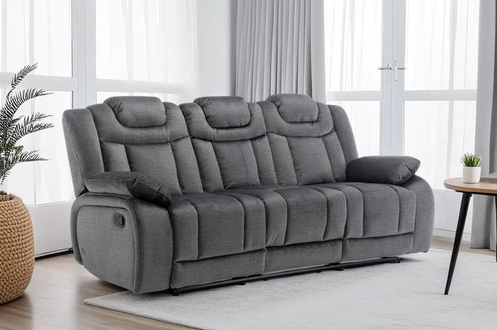 Chenille Fabric Grey 3 Seater Manual Recliner Sofa CLASSICO