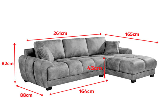 Grey Chenille Fabric 2C1 Corner Sofa AIUTANTE