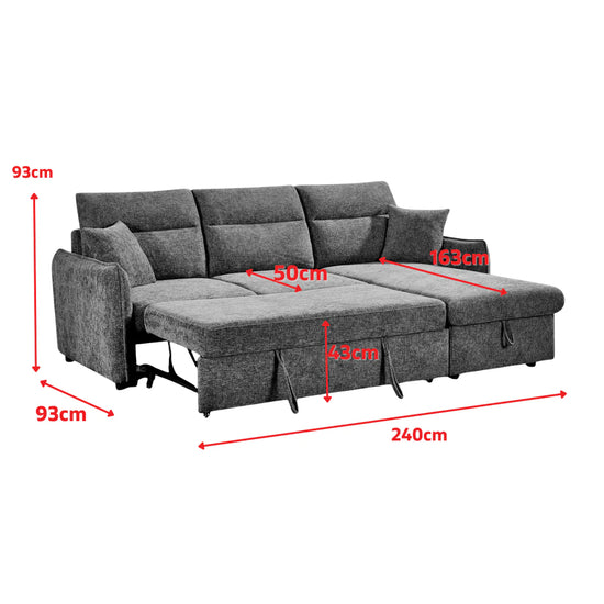 Grey Chenille Fabric 2C1 Corner Sofabed with Storage CORAGGIOSO