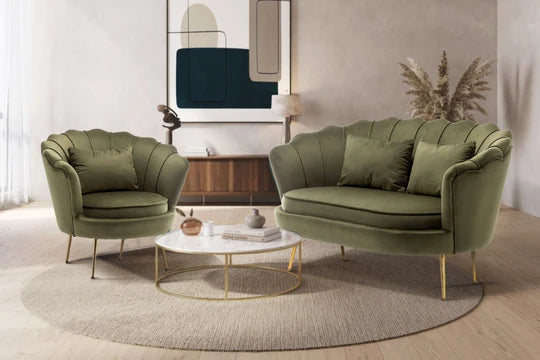 Velvet Sage Green 2 + 1 Seat Accent Loveseat Sofa Set MARGHERITA