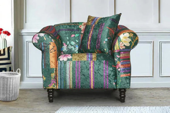 Fabric Green Patchwork 1 Seater Sofa AVICI GRIDA