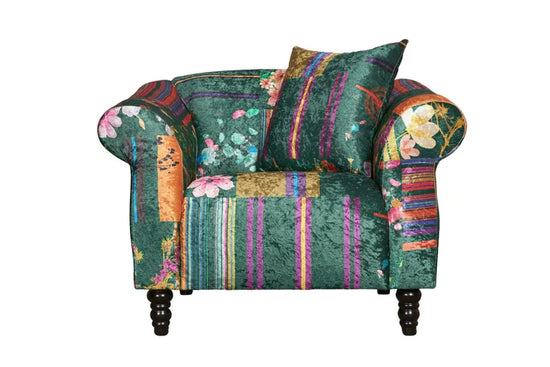 Fabric Green Patchwork 1 Seater Sofa AVICI GRIDA