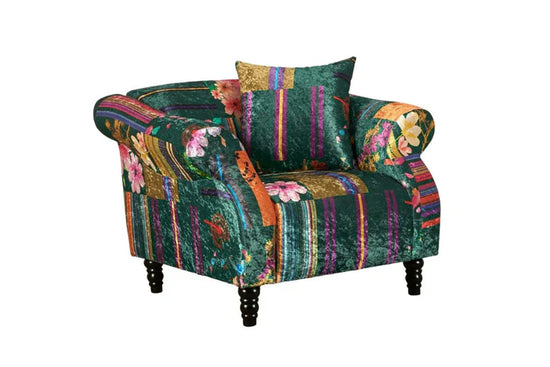 Fabric Green Patchwork 1 Seater Sofa AVICI GRIDA